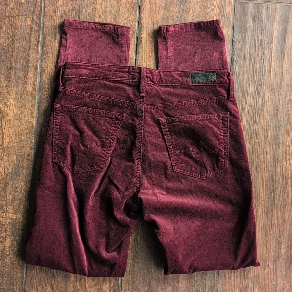 AG Adriano Goldschmied Burgundy Velour The Stevie Ankle Pants - Women's 26 - Picture 8 of 8